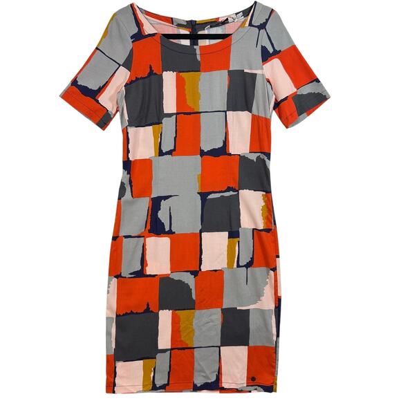 Numph S 36 Abstract Tencel Bodycon Midi Dress Colorblock Mod Artsy 60s Retro‎ - Picture 1 of 13